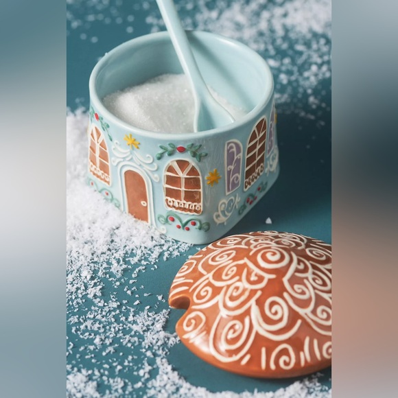 ANTHROPOLOGIE GINGERBREAD STONEWARE MUG AND SUGAR BOWL PURPLE BLUE NEW - Picture 13 of 13